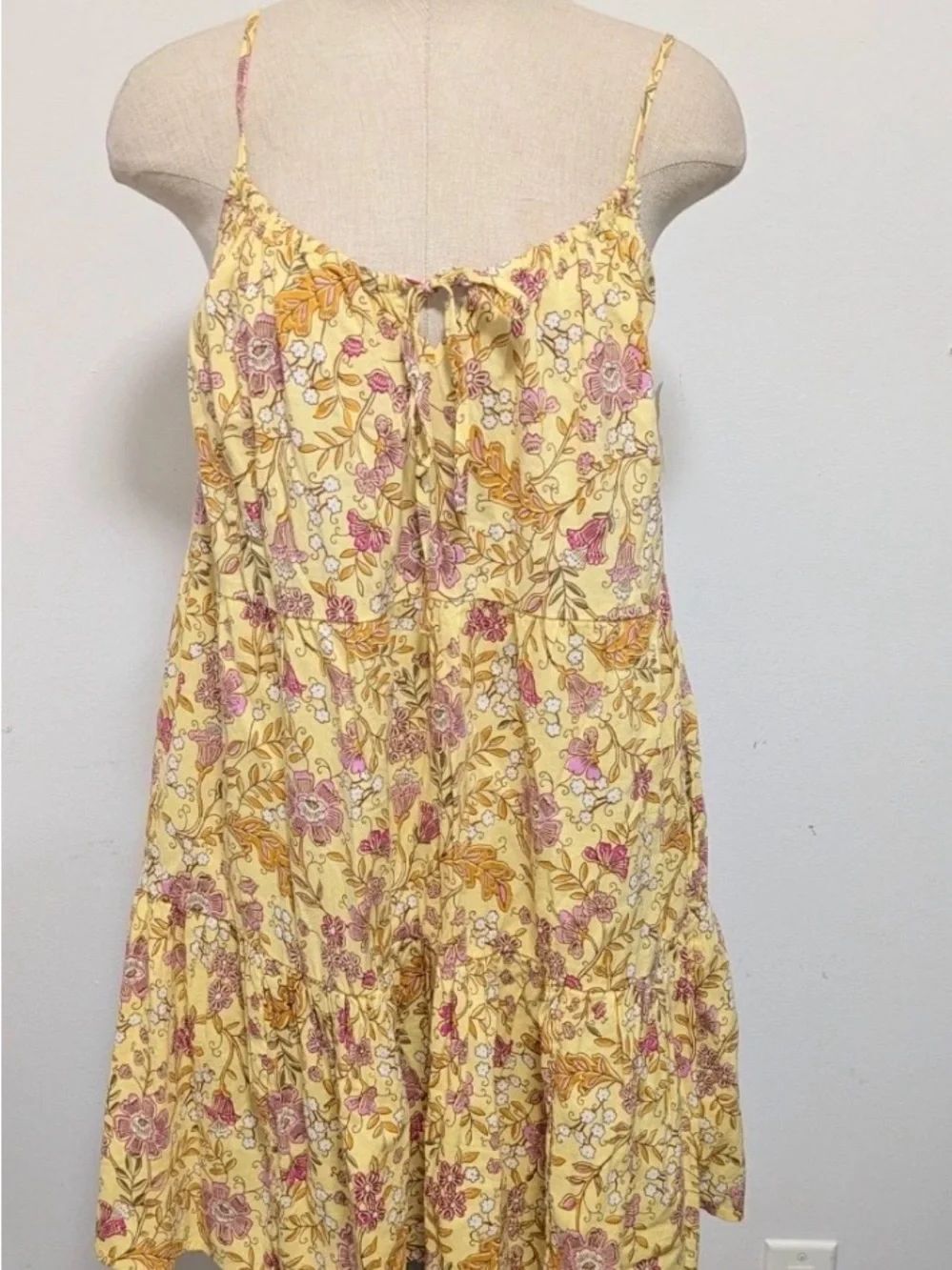 0121 old Navy Yellow Floral Mini Dress with Pink & Green Accents
